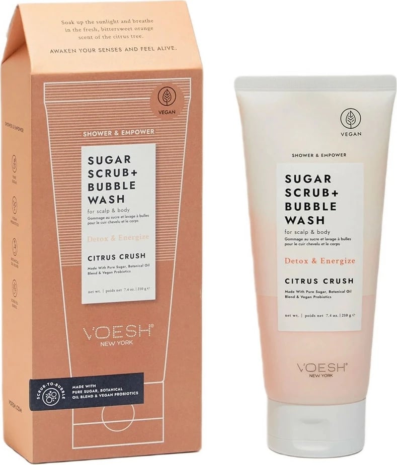Scrub dhe larës për trup e skalp për femra VOESH Sugar Scrub + Bubble Wash Citrus Crush, 210g Scrub dhe larës për trup e skalp për femra VOESH Sugar Scrub + Bubble Wash Citrus Crush, 210g