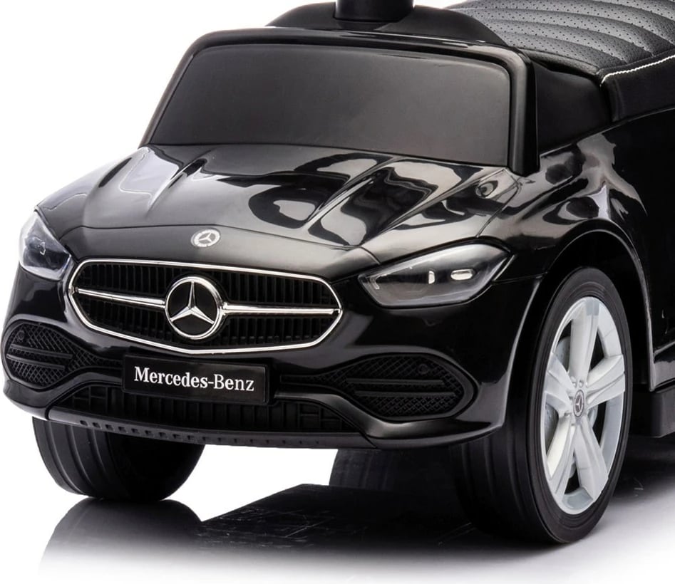 Makinë ride-on me dorezë udhëzuese, Milly Mally, Mercedes C-Class Deluxe, sedilje eko-lëkurë, goma gome, anti-tip, e zezë