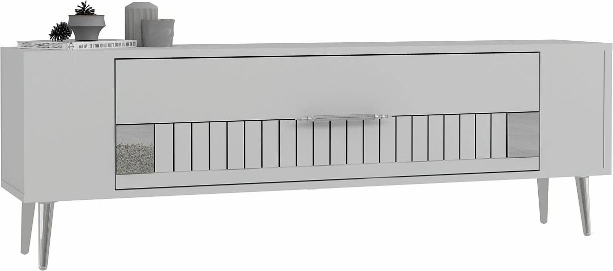 Komodë TV Skye Decor, Retrolp4, e bardhë, argjend