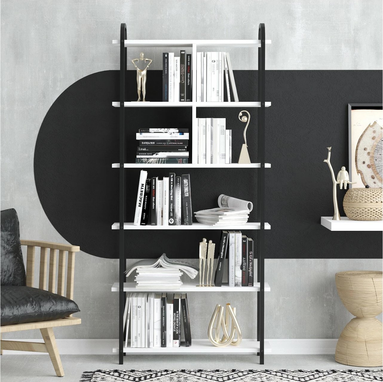 Raft librash Hanah Home, roza - e zezë, e bardhë