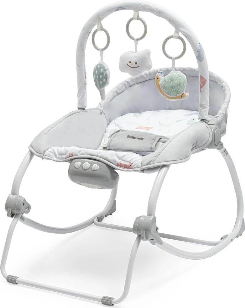 Karrige lëkundëse multifunksionale për bebe, Baby Mix Snail, muzikë/dritë/vibrim, deri 18 kg, gri