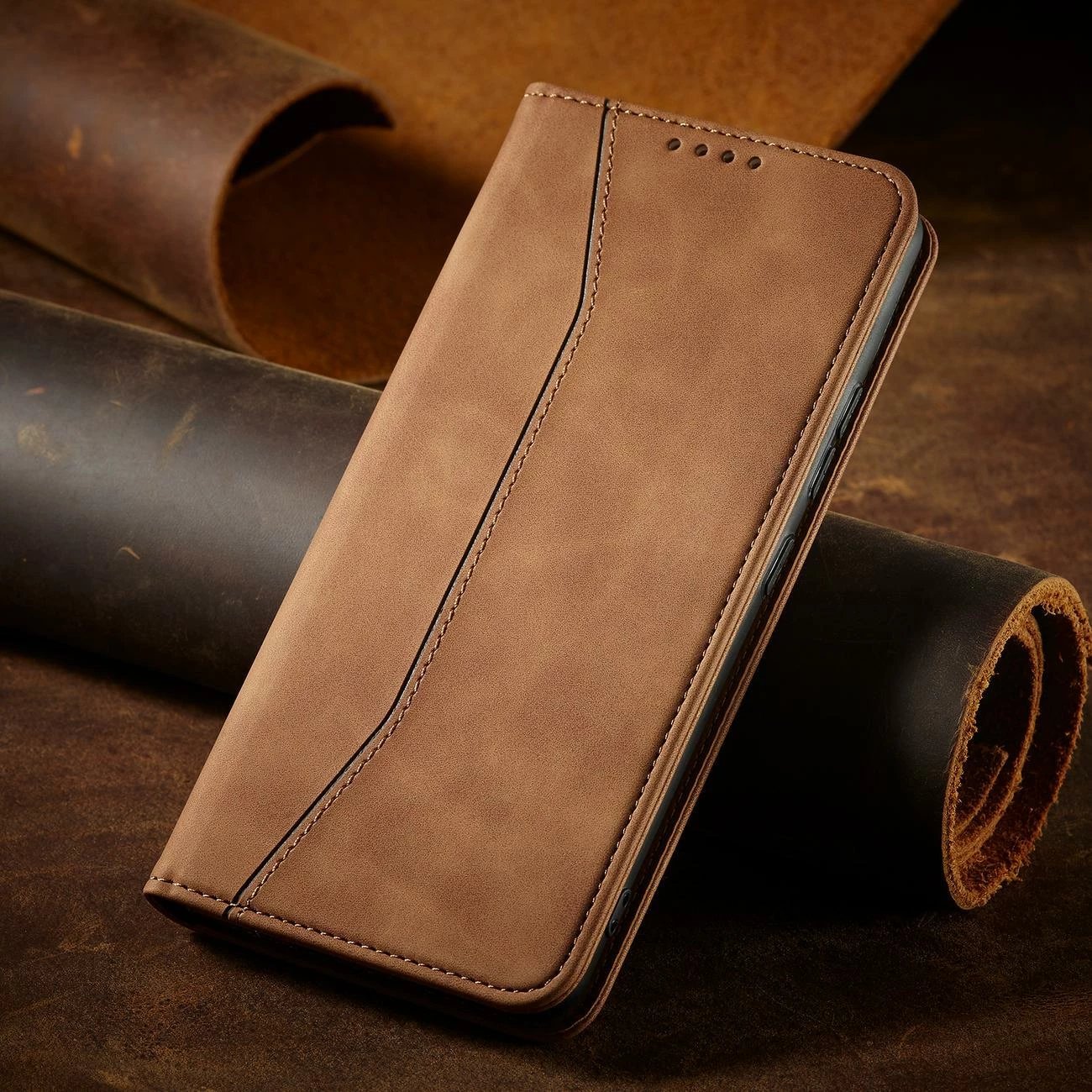 Mbështjellës Hurtel Magnet Fancy Case për Samsung Galaxy S23+, flip cover, portofol, kafe