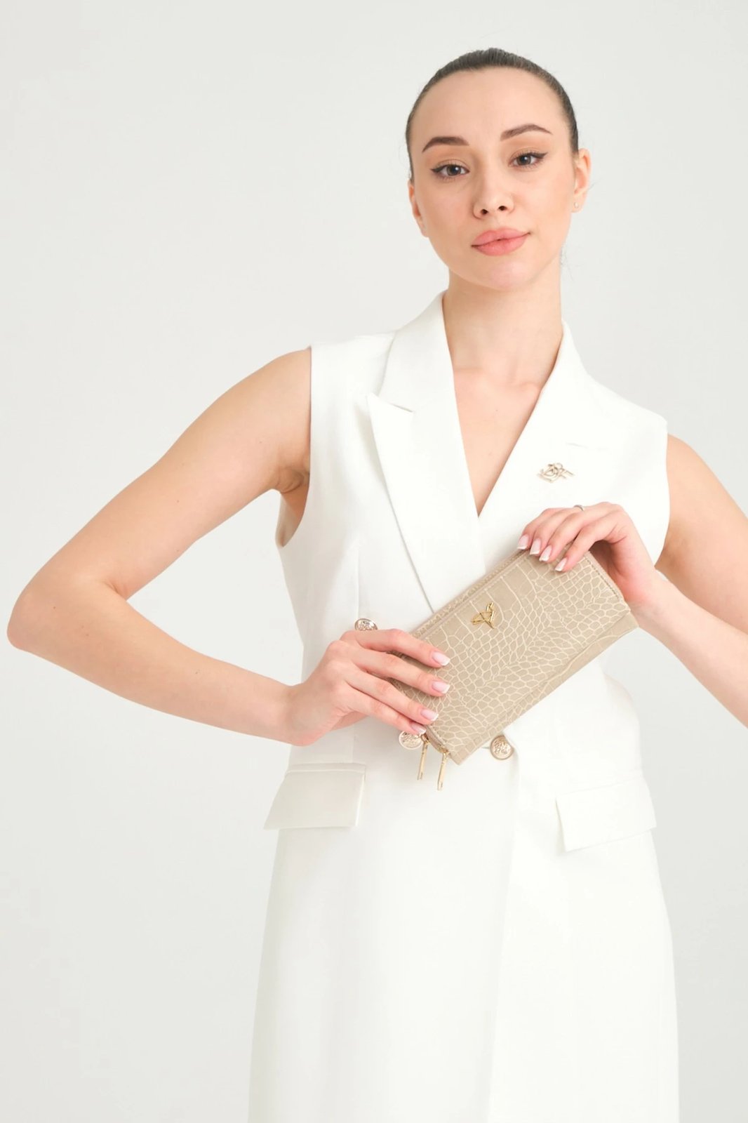 Portofol për gra, Zoozie Bags, lëkurë PU, ngjyrë bezhë, model hardhuci