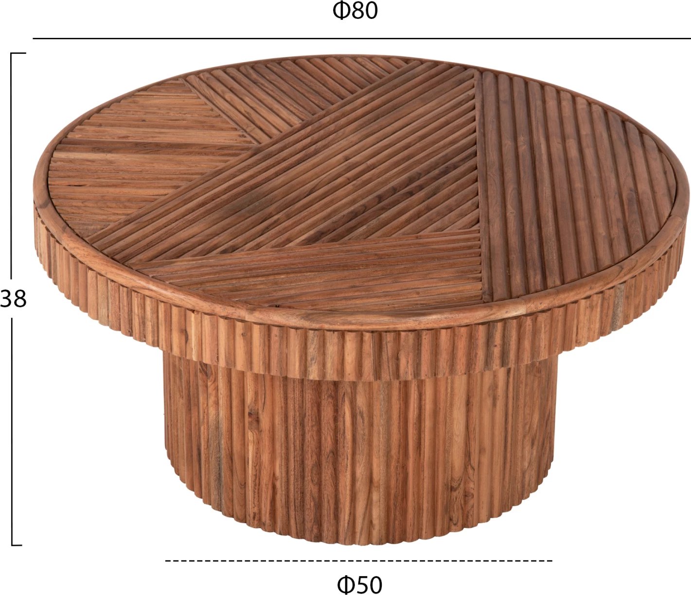 Tavolinë kafeje rrethore RANNE, dru akacie, ngjyrë natyrale, Φ80x38H cm