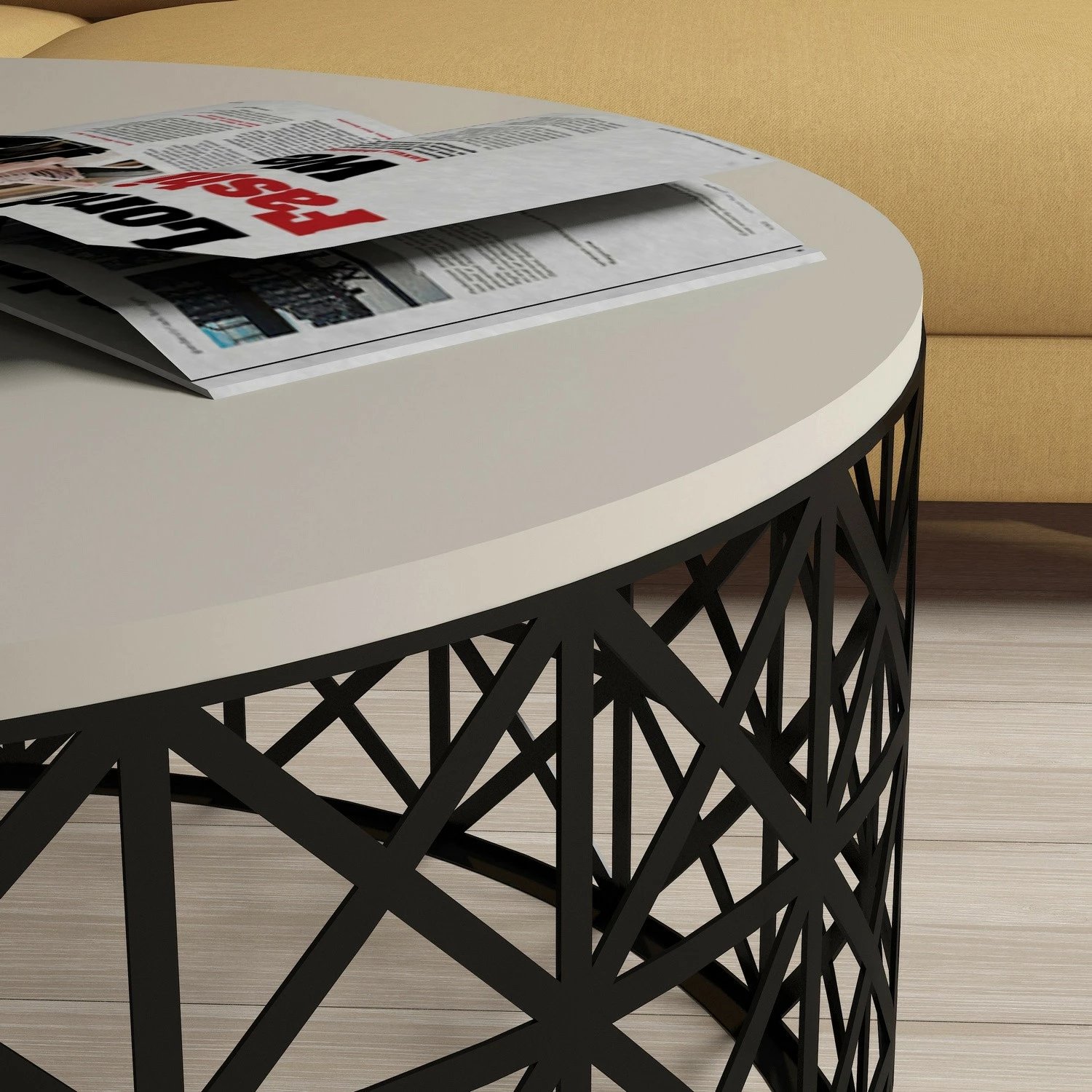 Tavolinë kafeje Skye Decor, metal ferforje, krem