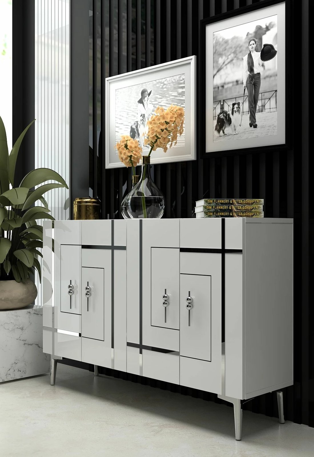 Konsol Skye Decor, ngjyrë bardhë, argjend