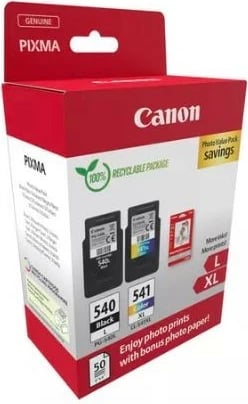 Set bojë printeri Canon PG-540L/CL-541XL me letër foto, për PIXMA, E zezë dhe shumëngjyrëshe, 2 copë + 50 fletë