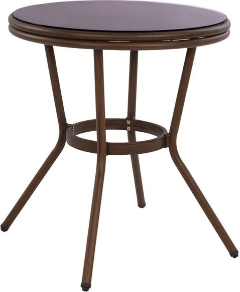 Tavolinë alumini pamje bambuje, 70x70 cm, ngjyrë kafe, me xham