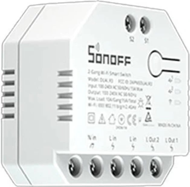 Switch i mençur Sonoff Dual R3, Wi-Fi, 2 kanale, matje e konsumit, i bardhë