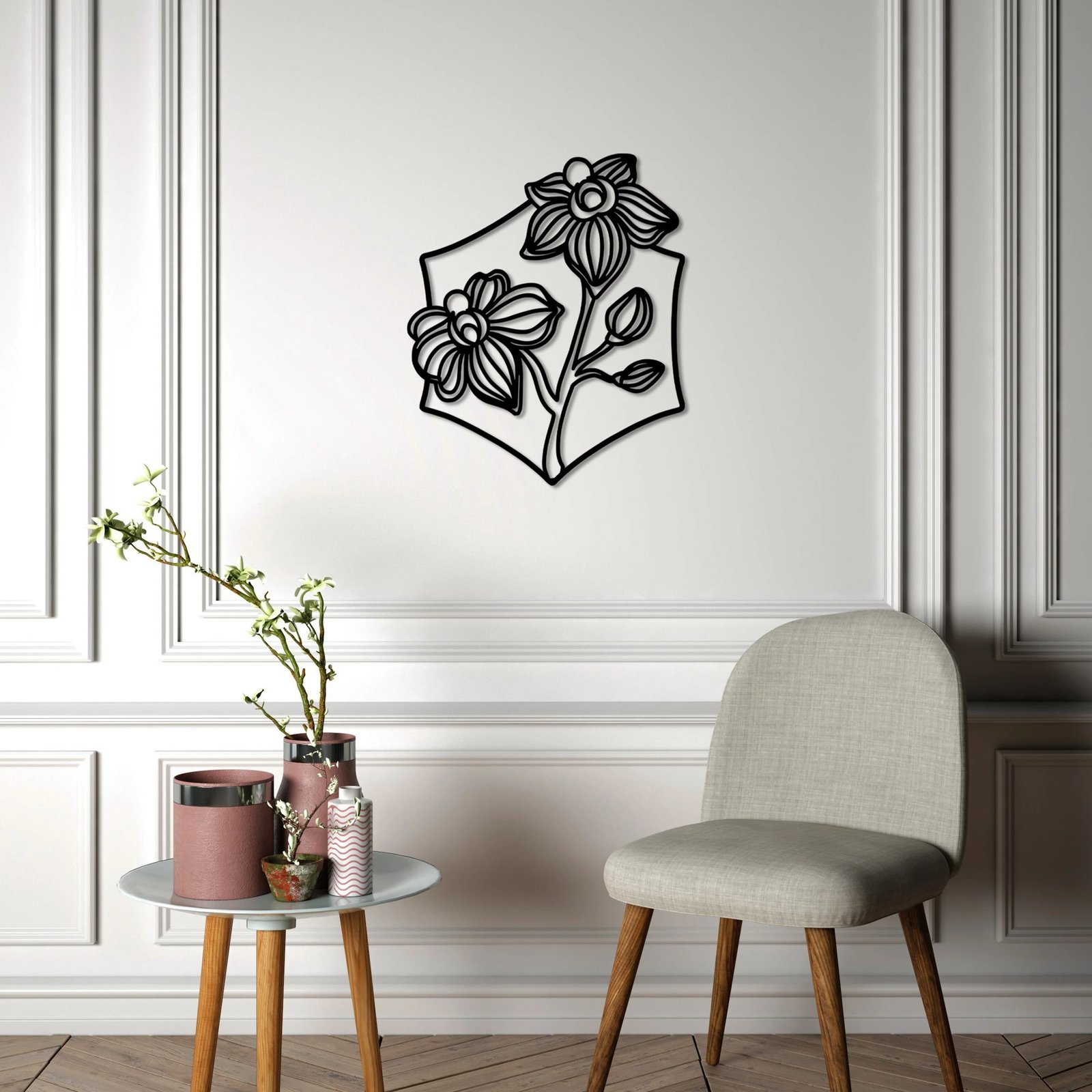 Aksesor dekorativ metalik për mur, orkide, Wallity, e zezë, M