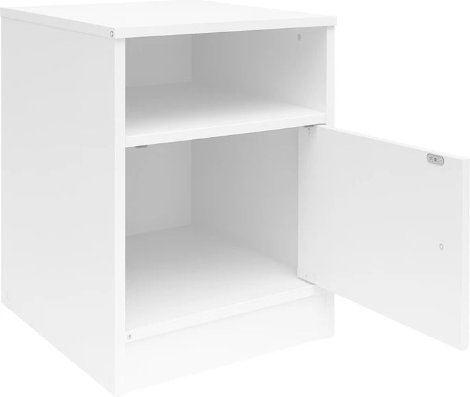 Komodinë anës krevati Foly, me dollap, ngjyrë e bardhë, 40x40x50cm