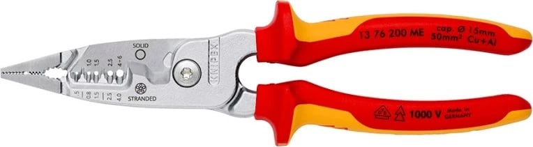 Vegël zhveshëse kabllosh Knipex 13 76 200 ME, çelik inox, 200 mm, e verdhë/e kuqe