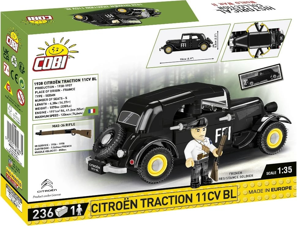 Set ndërtimi Cobi Klocki Citroen Traction 11CV BL, 236 pjesë, me figurë, e zezë