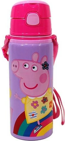 Shishe alumini EUROSWAN Peppa me rrip, 600ml, Rozë