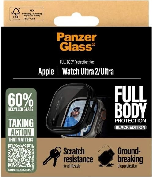Mbrojtëse xhami PanzerGlass Snappie Full Body për Apple Watch Ultra 2, E zezë