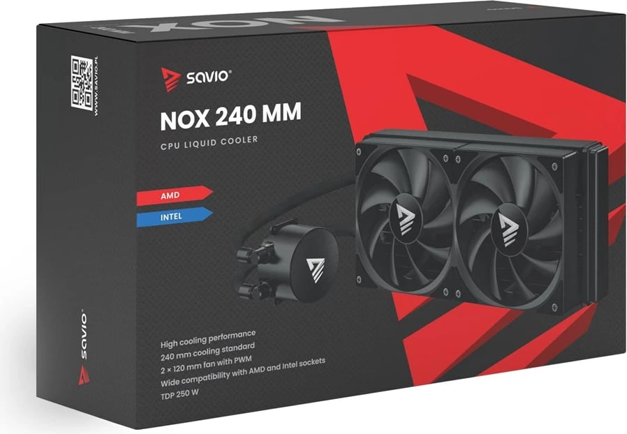 Komplet ftohje me ujë për procesor Savio NOX 240 mm, 2 ventilatorë 12 cm, i zi