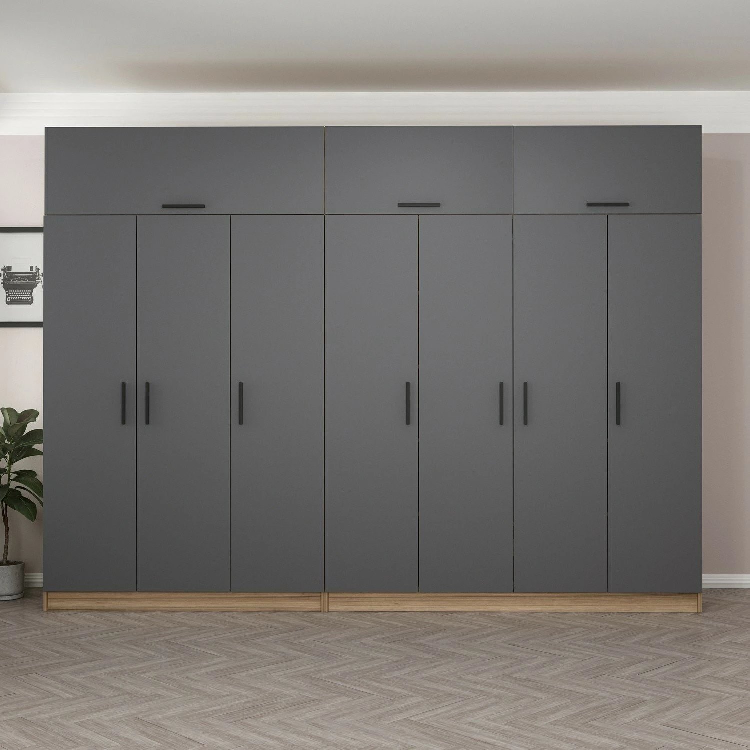 Dollap i madh, ngjyrë antracit dhe dore, Skye Decor, Minar Kale - 7723