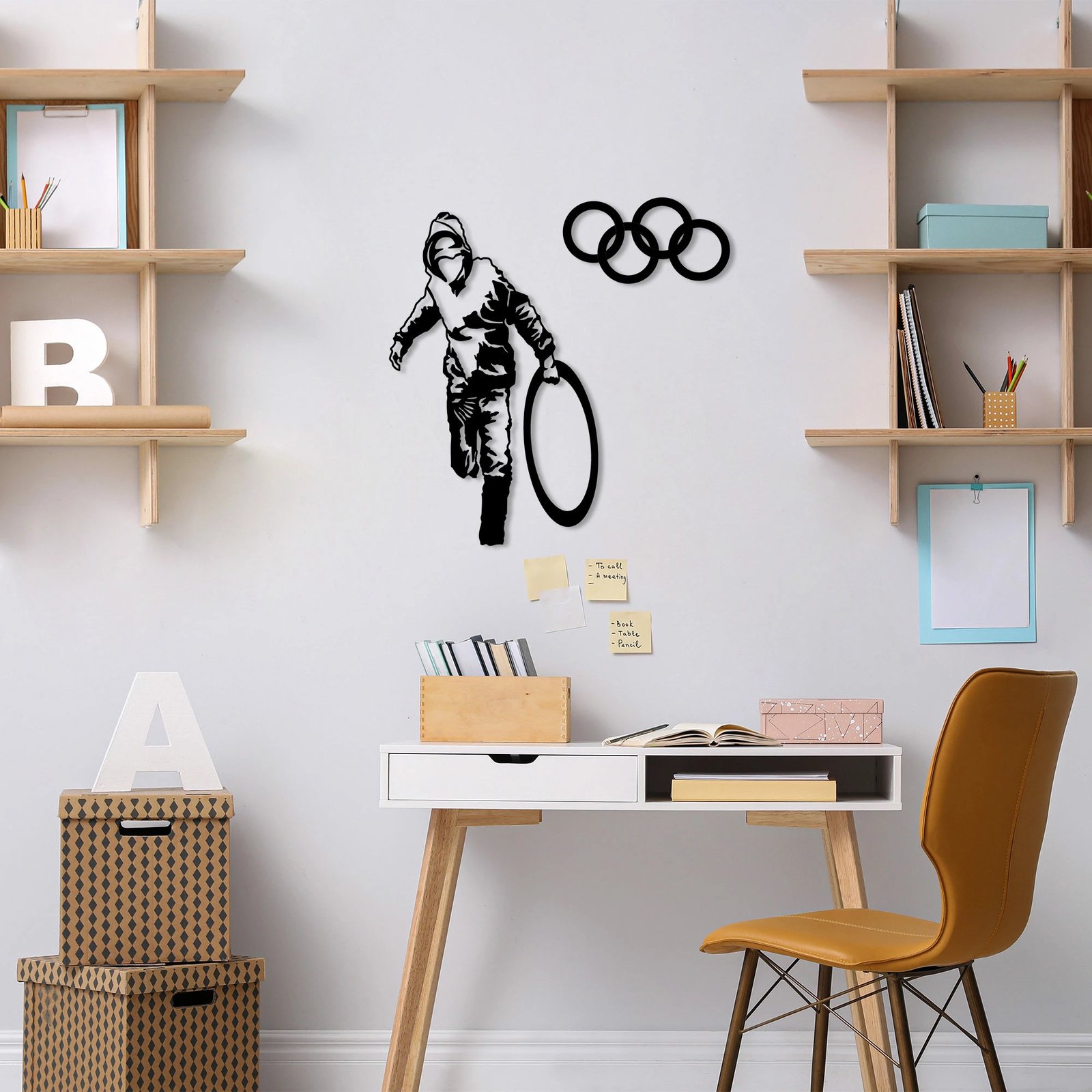 Aksesor dekorativ metalik për mur Wallity, Banksy - 8, ngjyrë e zezë, 62x61cm