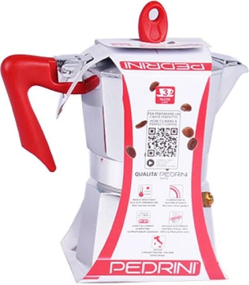 Aparat kafeje moka, Pedrini, 9083-0 (90830), 3 gota, alumin i lëmuar, argjendtë e kuqe