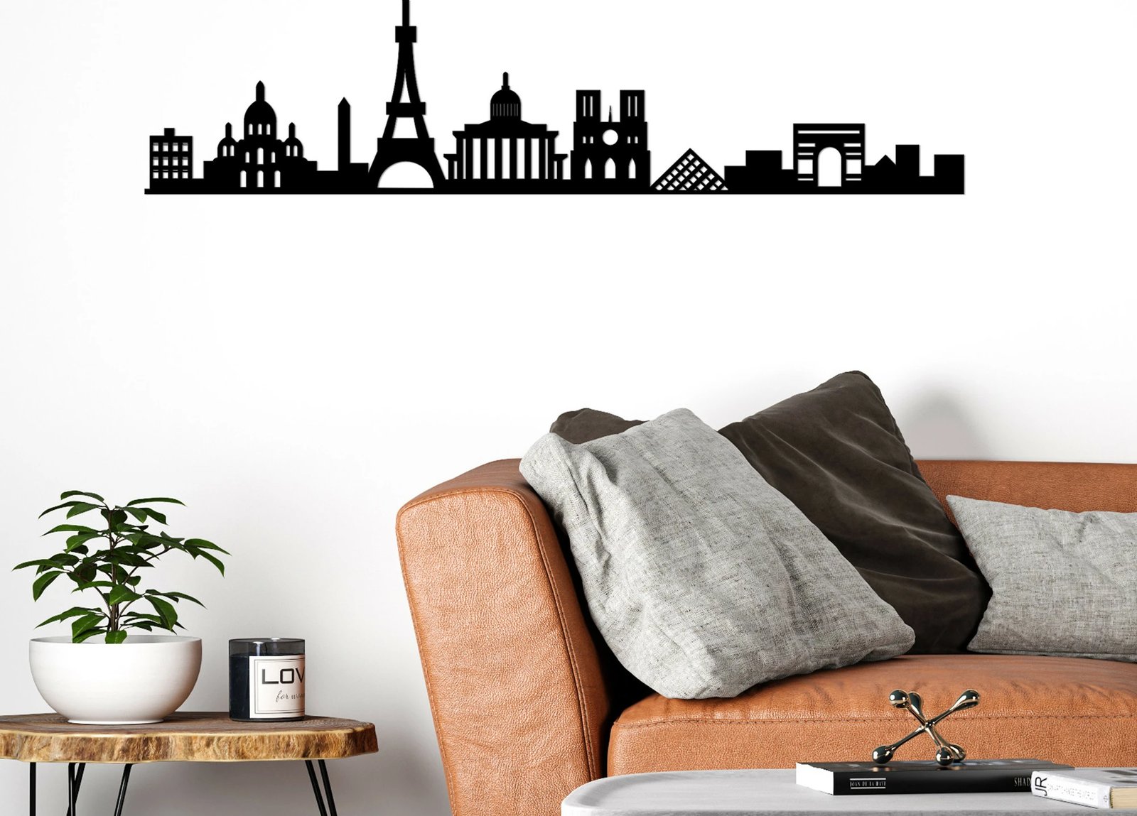 Aksesor dekorativ muri prej metali, Paris Skyline, ngjyrë e zezë, 120x29cm