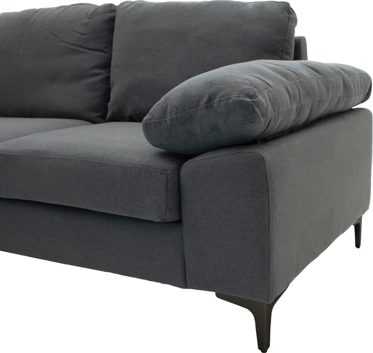 Këndare Cohen me kënd të djathtë, material tekstili, ngjyrë gri e errët, këmbë metalike të zeza, 240x159x83cm