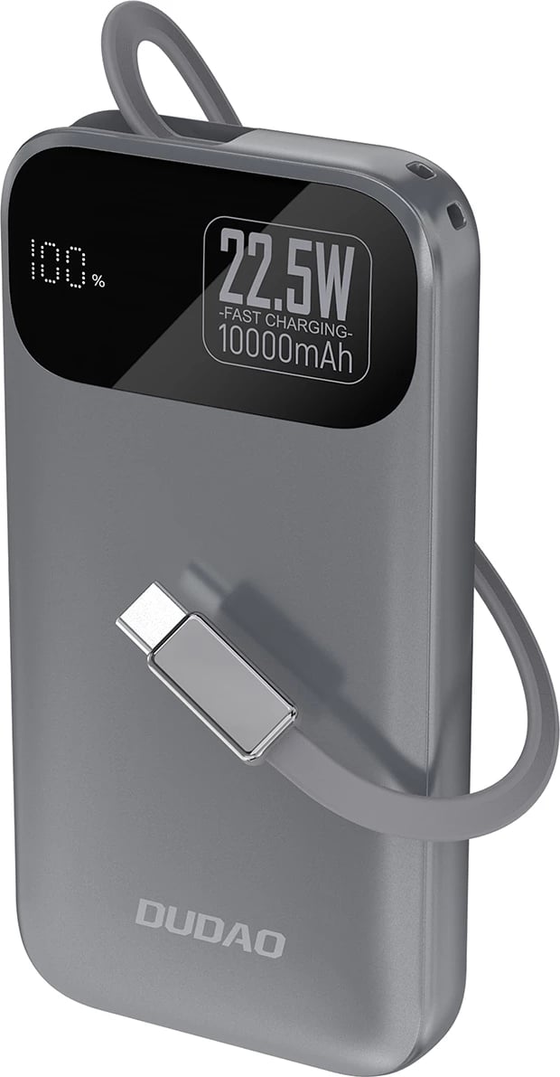 Powerbank Dudao K31, 10000 mAh, 22.5W, me kabllo të integruar, Gri