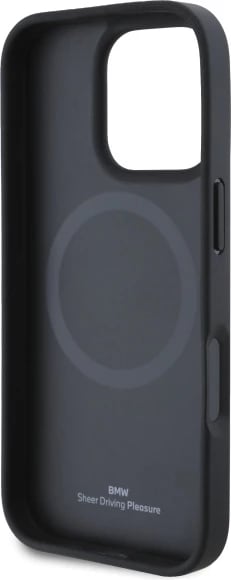 Mbështjellës BMW Sign Leather Textured And Line MagSafe për iPhone 16 Pro Max, i zi