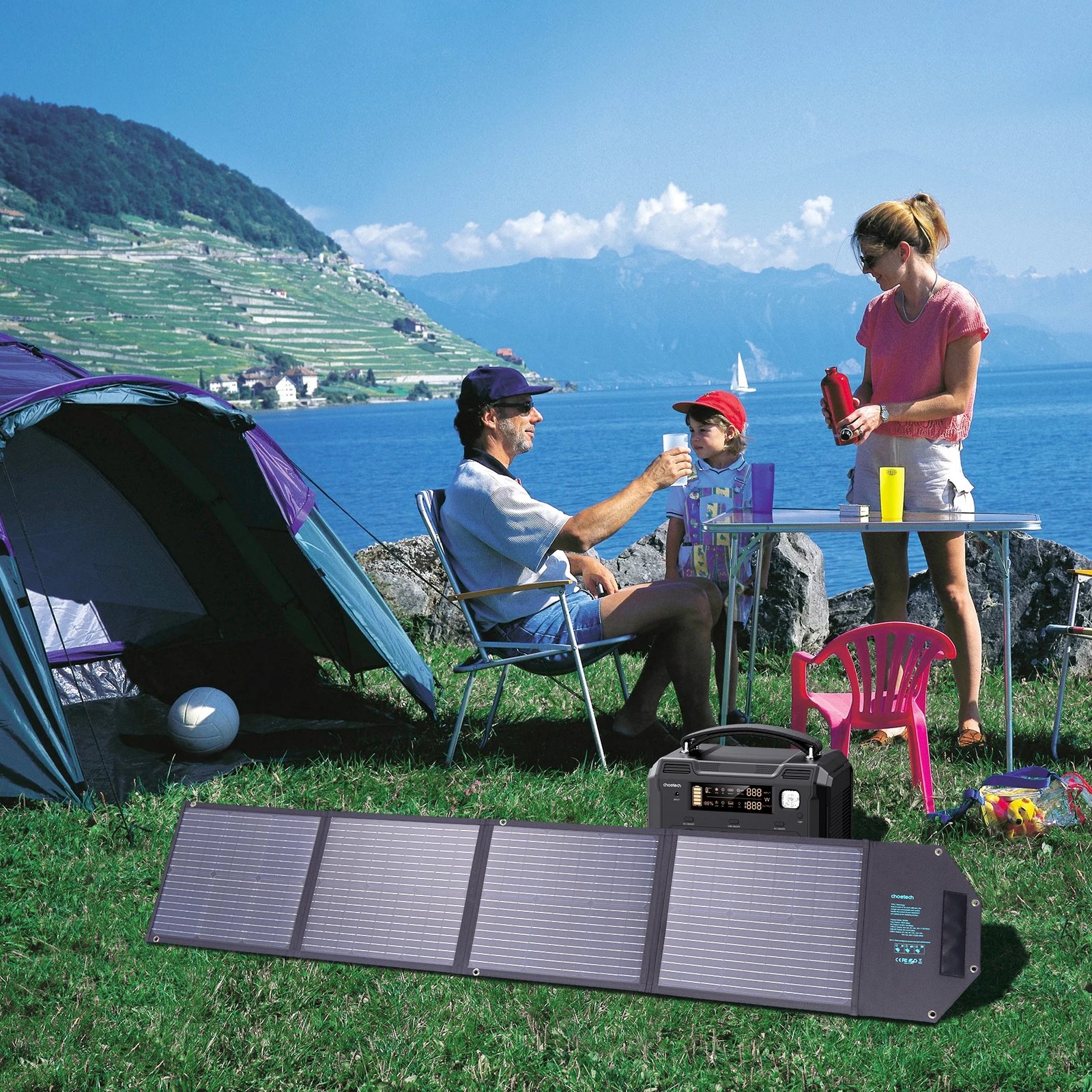 Karikues diellor i palosshëm Choetech SC009-V2, 100W, 2x USB-A, USB-C, i zi