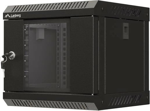 Kasë RACK LANBERG 10" 4U, e zezë, dyer xhami