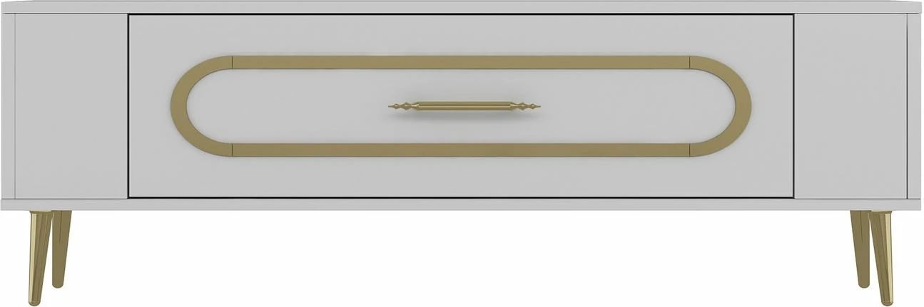 Komodë TV, ngjyrë e bardhë dhe ari, Skye Decor, Retrop3
