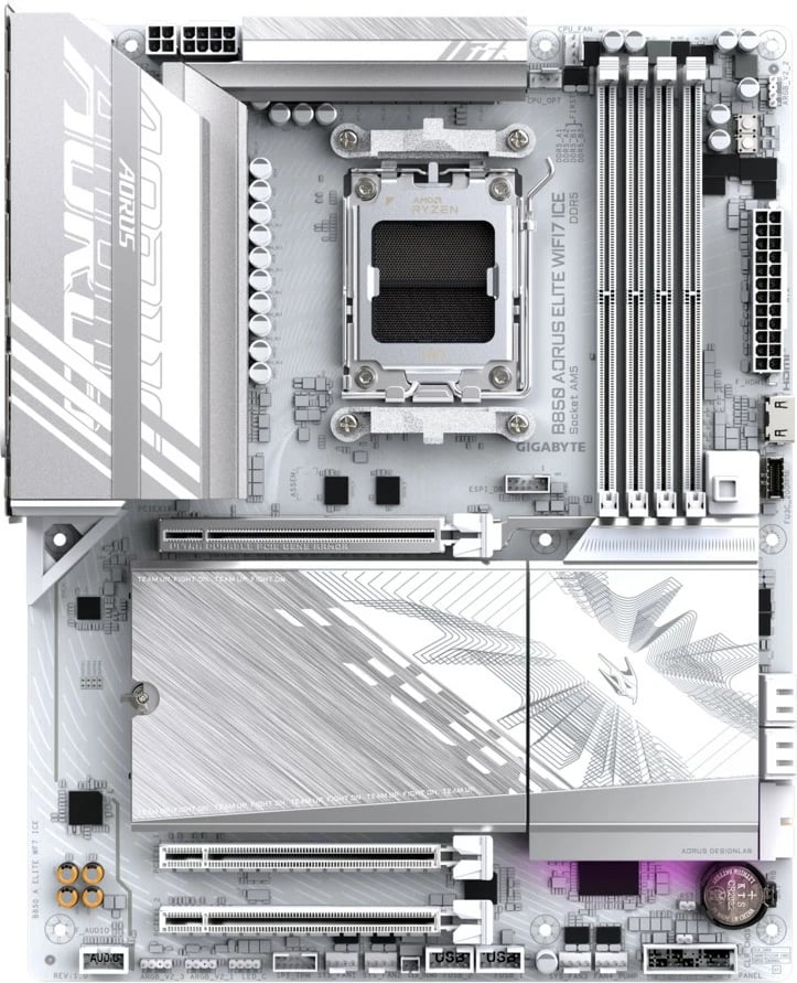 Pllakë amë Gigabyte B850 A ELITE WIFI7 ICE, Socket AM5, ATX, DDR5, Wi-Fi 7, Bardhë