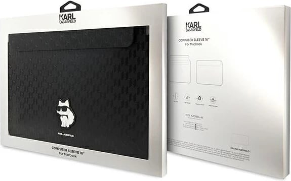 Mbështjellës laptopi Karl Lagerfeld Saffiano Monogram Choupette, 16", i zi