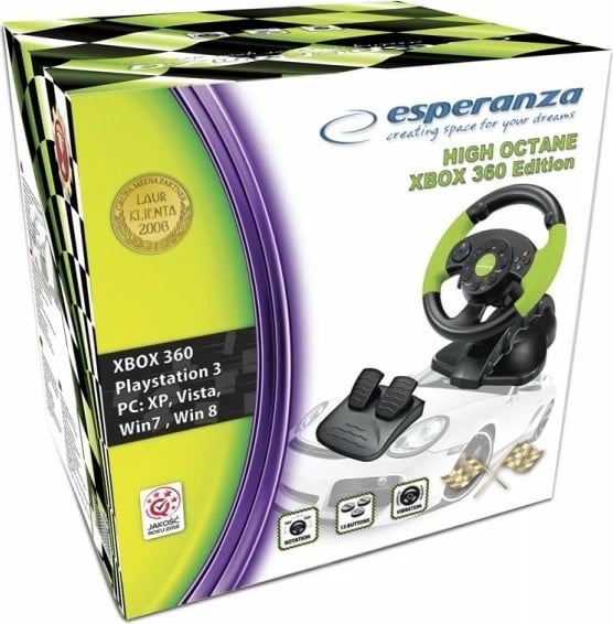 Timon lojërash Esperanza EG104, me pedale, për PC/PS3/Xbox 360, i zi/gjelbër