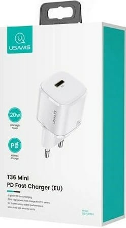 Karikues muri USAMS T36, 20W, 1x USB-C, i bardhë