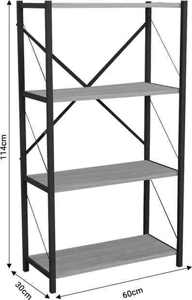 Raft librash Jackrey, melaminë lisi-metal i zi, 60x30x114cm