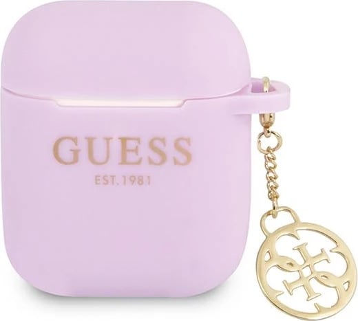 Mbështjellës Guess për AirPods 1/2, silikon, Charm 4G, vjollcë