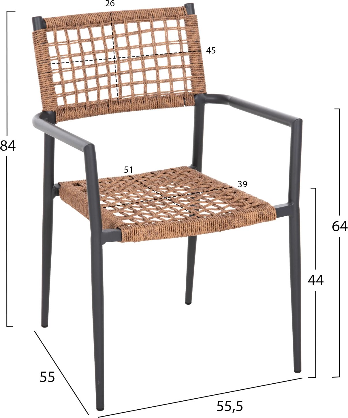 Karrige TRILAN FH6044.03 alumini në ngjyrë antraciti-sintetik ratan në ngjyrë natyrale 57x59x85Hcm