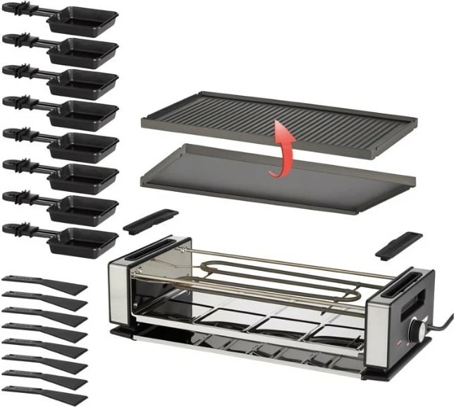 Raclette UNOLD 48730, 8 persona, plastikë, çelik inox, e zezë