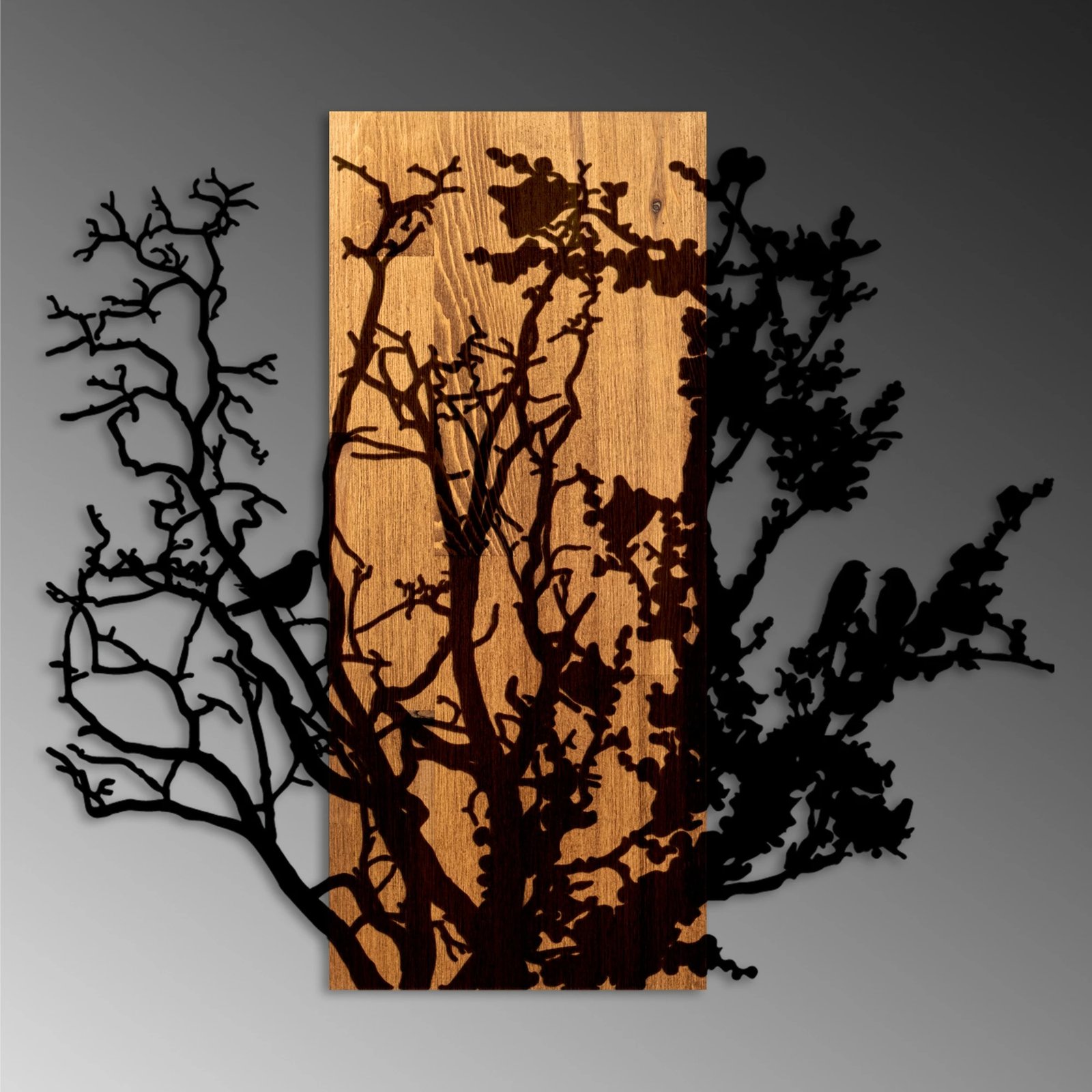 Aksesor dekorativ muri prej druri, Wallity, motiv bari të thatë, ngjyrë arre/zezë, 68x58cm