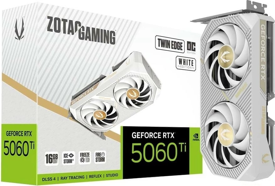 Kartë grafike, ZOTAC GeForce RTX 5060 Ti Twin Edge OC, 16GB GDDR7, 128-bit, PCIe 5.0 x8, e bardhë