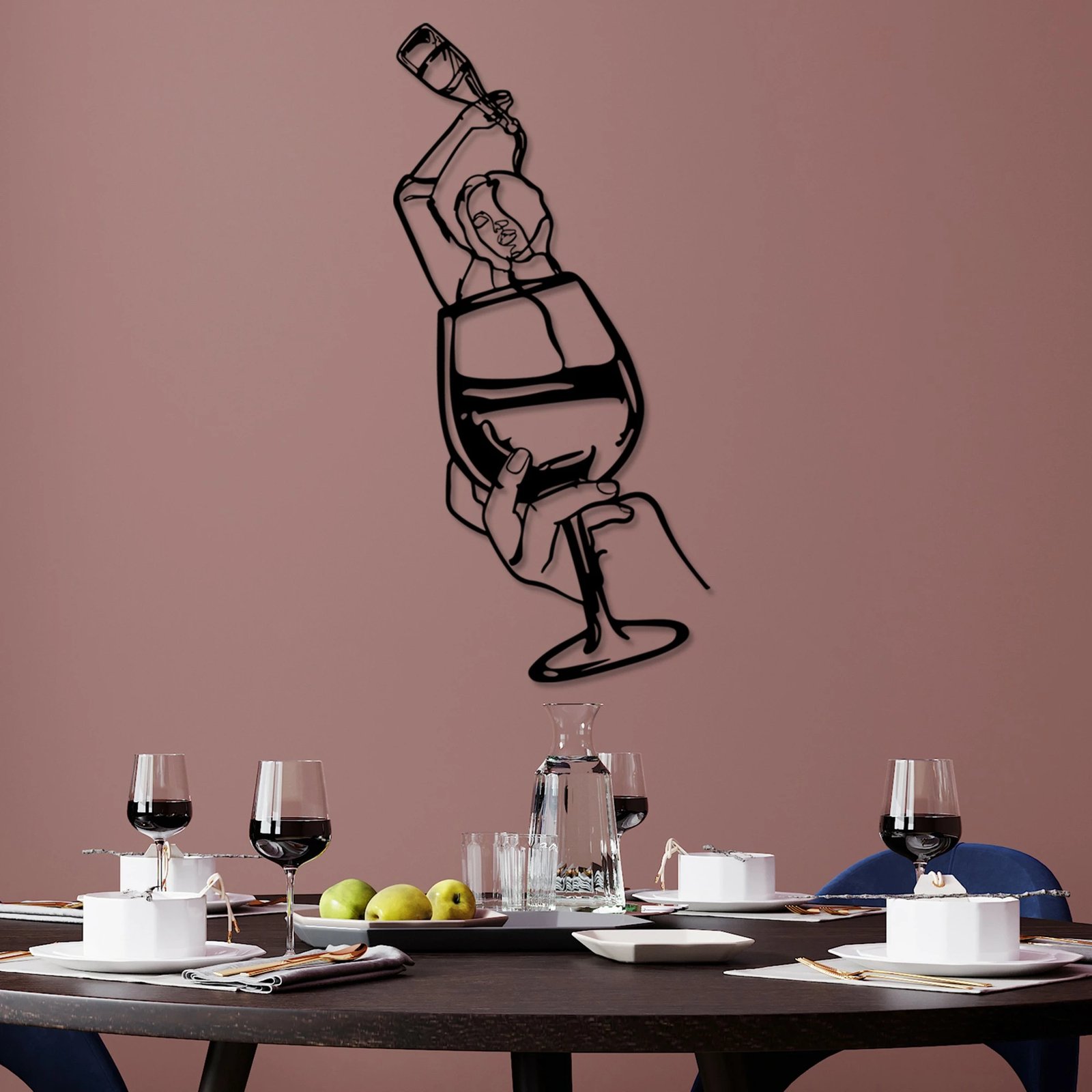 Aksesor dekorativ metalik për mur, Wallity, Bicchiere, ngjyrë e zezë