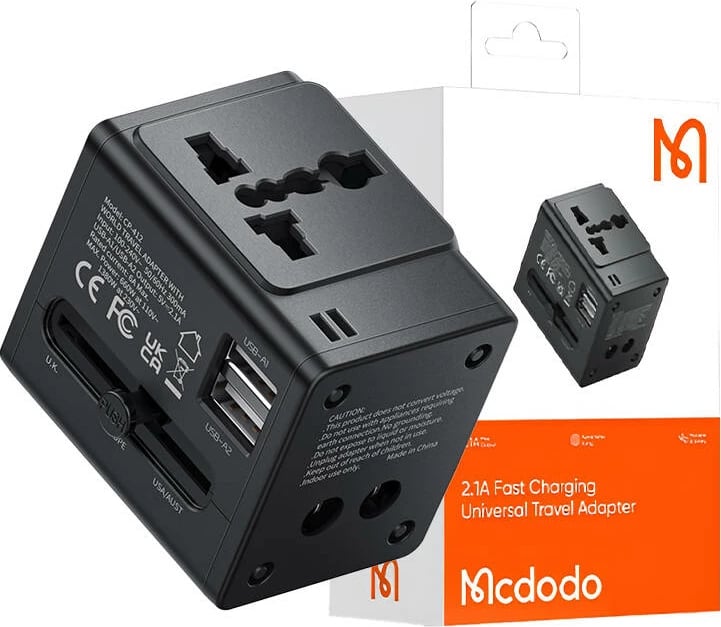Adapter udhëtimi McDodo CP-4120, 2.1A Fast Charging, 2x USB-A, i zi