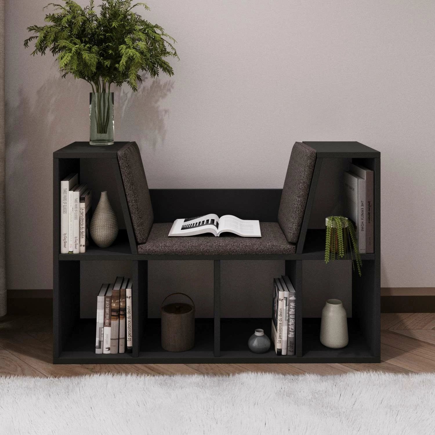 Raft librash me ulëse, ngjyrë antracit, Skye Decor, Livora