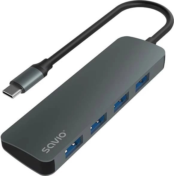 HUB USB 4-portësh Savio AK-54, USB-C në 4x USB-A, 3.1 Gen 1, Gri