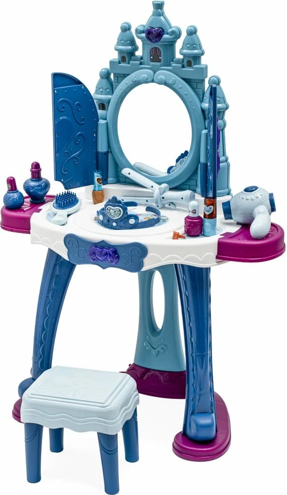 Set tavoline grimimi fëmijësh BABY MIX me dritë e muzikë, me stol, blu