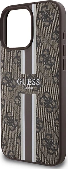 Mbështjellës Guess 4G Printed Stripes MagSafe për iPhone 16 Pro Max, Kafe