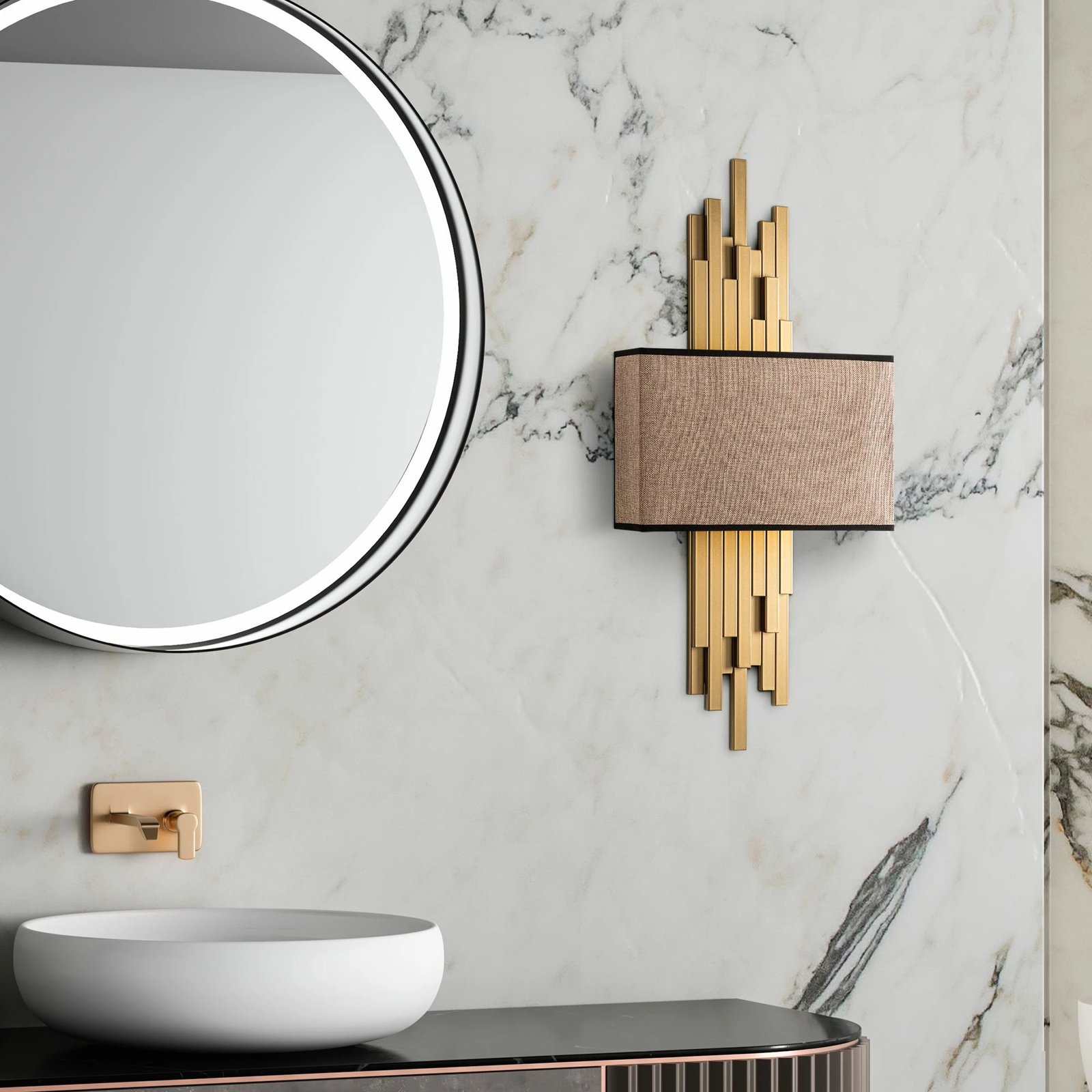 Llambë muri Opviq, Axıs - 15112, metal dhe pëlhurë, ngjyrë ari dhe kafe e çelët