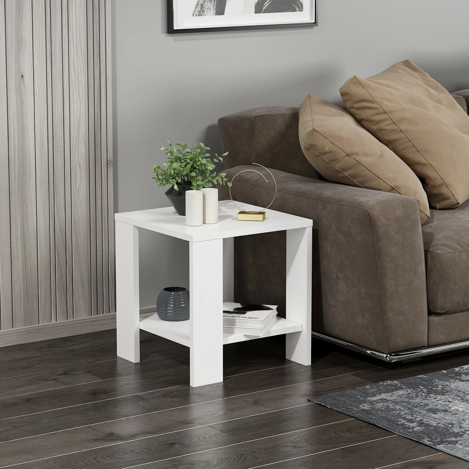 Tavolinë anësore Skye Decor, midi yan, e bardhë