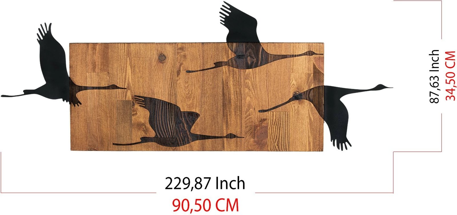 Aksesor dekorativ për mur, dru dhe metal, dizajn me patë, Wallity, ngjyrë e zezë dhe arre, 90.5x34.5cm