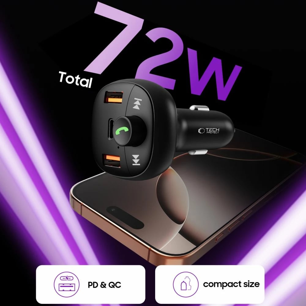 Karikues makine Tech-Protect CC06 me 3 porta, transmetues FM Bluetooth, i zi